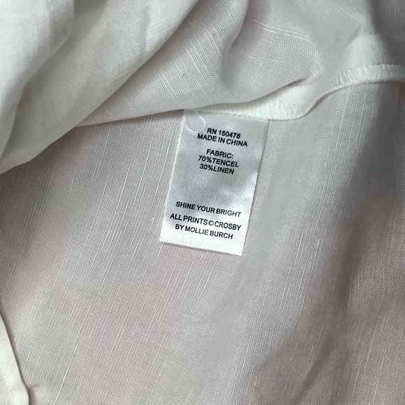 Crosby By Mollie Burch NWT White Asymmetrical Linen Palmer Top - Picture 6 of 6
